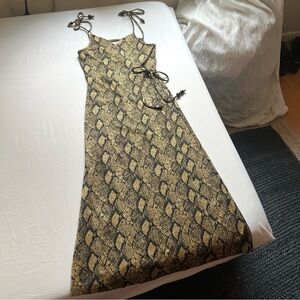 NWT SOLID &‎ STRIPED yellow black snake python animal print tie wrap style midi